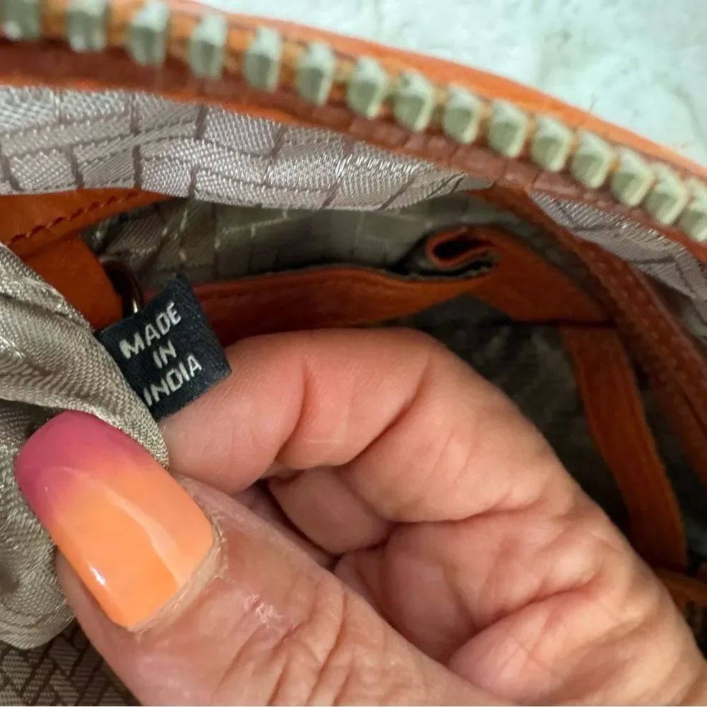 Cole Haan Pebbled Leather Zip Braided Strap Shoulder Hobo Bag Handbag Orange - Picture 13 of 14